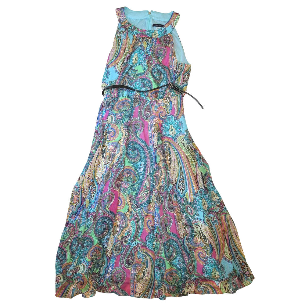 Tommy Hilfiger Women's  Jaipur Paisley Halter Midi Dress Size 10 Blue Pink